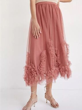 Anthropologie Felicity Tulle Ruffle Skirt in Rose